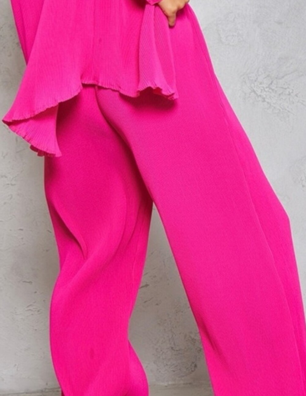 PrettyLittleThing Hot Pink Plisse High Waisted Wide Leg Trousers